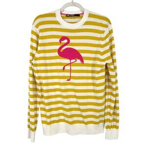 Mr Turk Mens Flamingo Stripe Sweater Yellow White Size XS